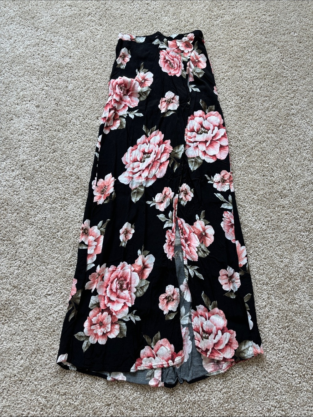Forever 21 Black Maxi Skirt with Pink Floral Print
